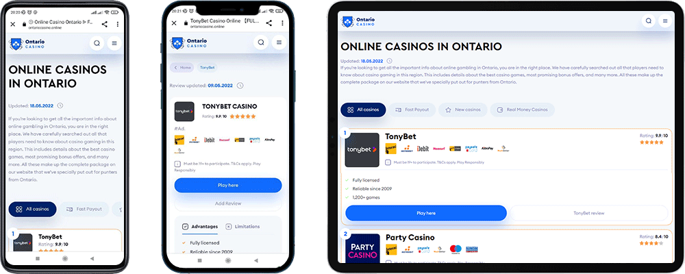 Ontariocasino mobile adaptivity